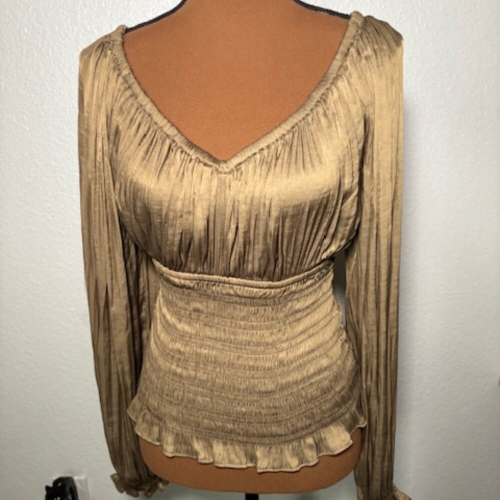 GAP Taupe Smocked Peplum Long Sleeve Top – Size M